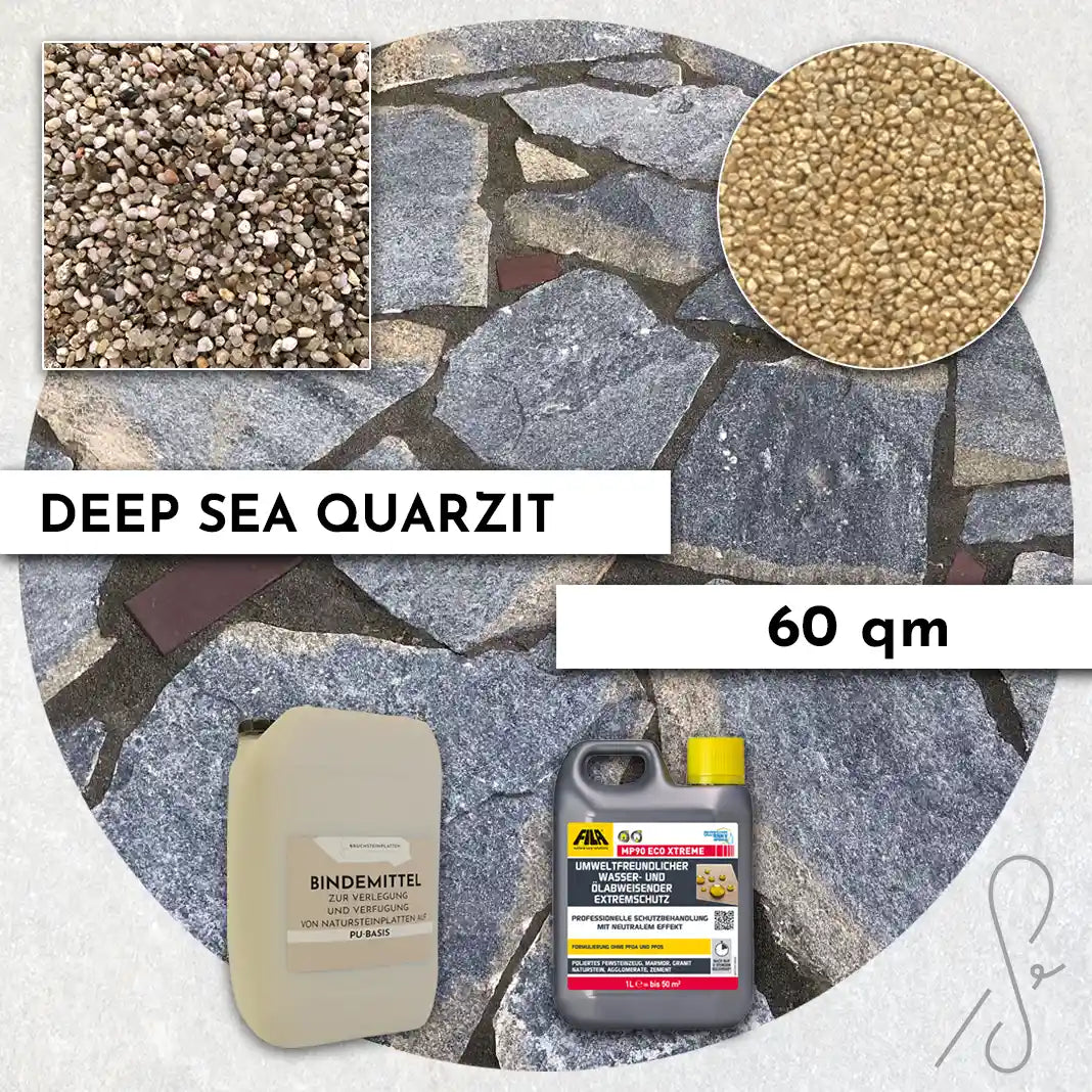 60 m² COMPRESA terraspakket met Deep Sea kwartsiettegels