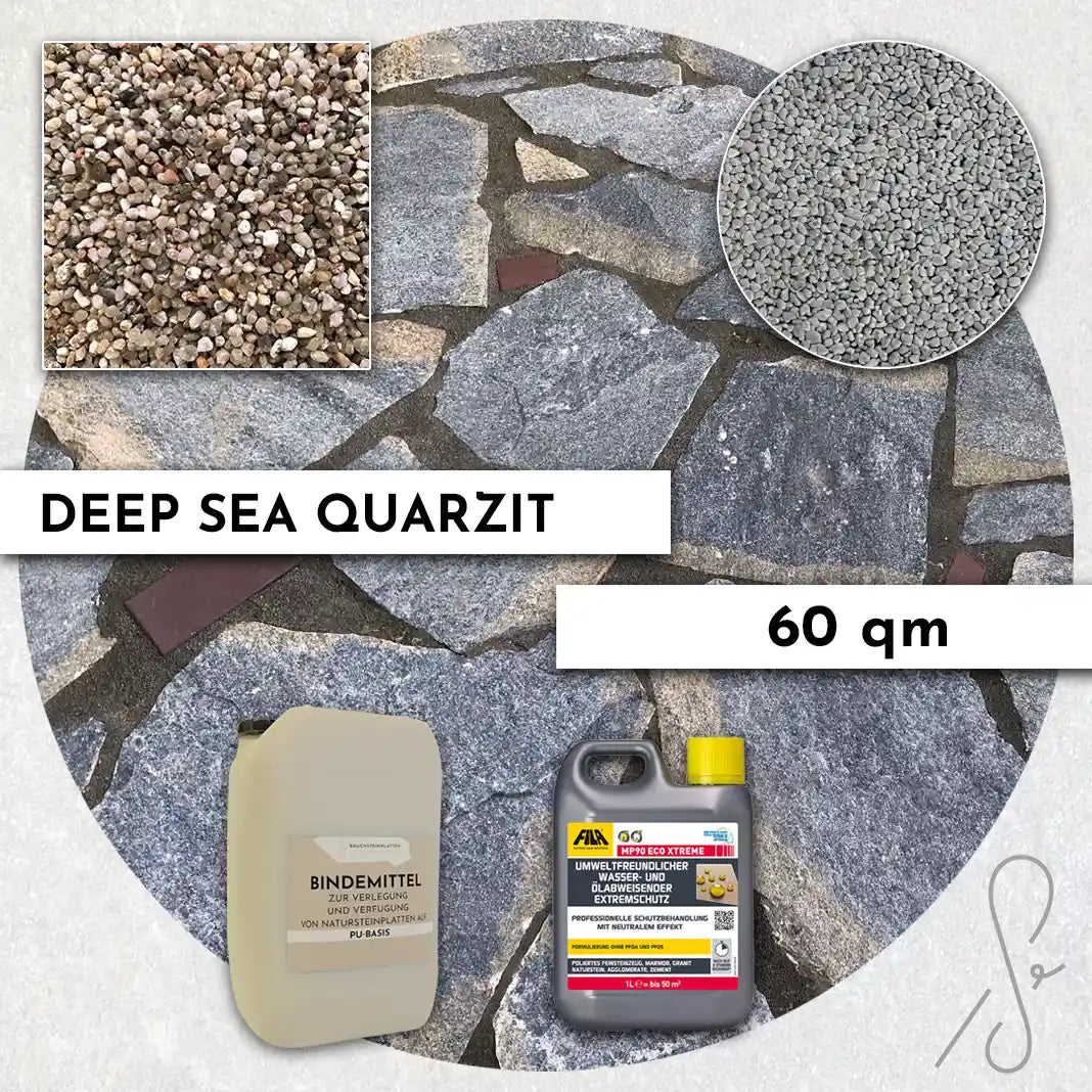 60 m² COMPRESA terraspakket met Deep Sea kwartsiettegels