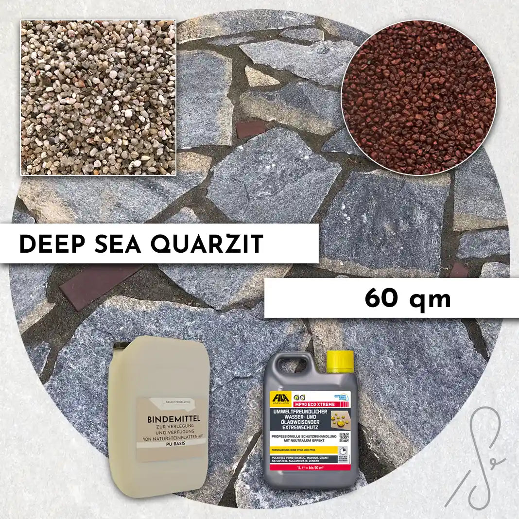 60 m² COMPRESA terraspakket met Deep Sea kwartsiettegels