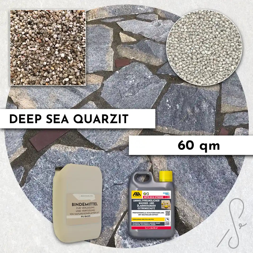 60 m² COMPRESA terraspakket met Deep Sea kwartsiettegels