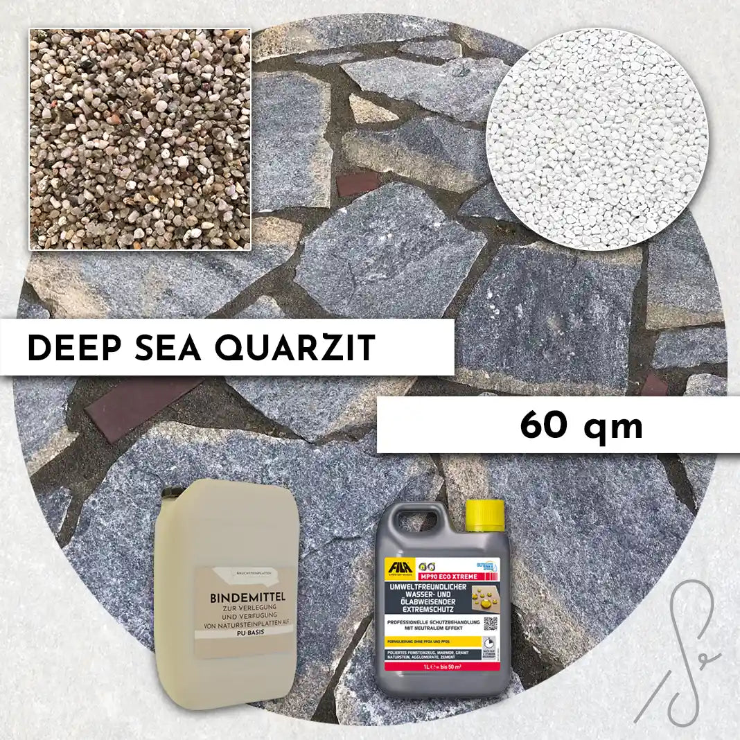 60 m² COMPRESA terraspakket met Deep Sea kwartsiettegels