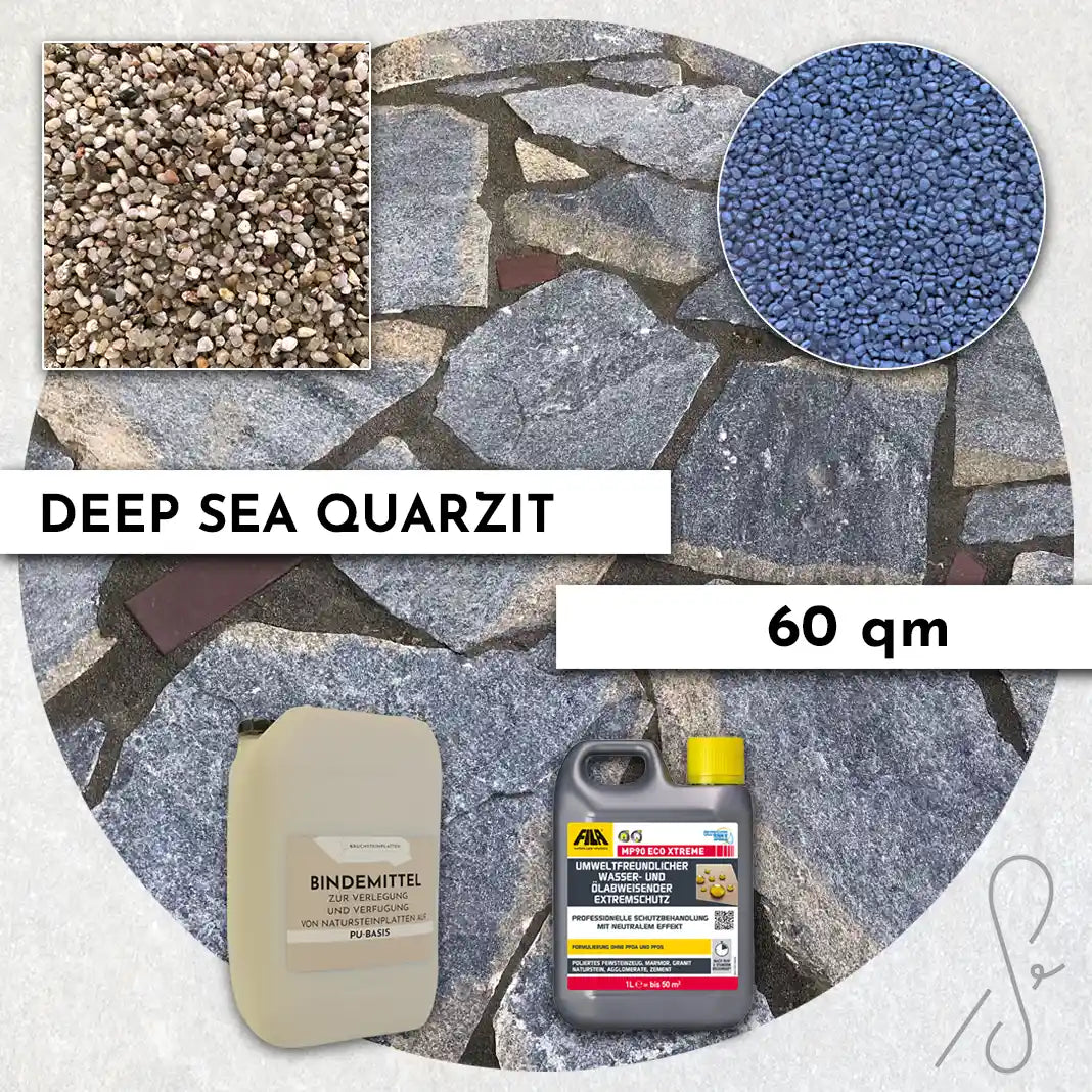 60 m² COMPRESA terraspakket met Deep Sea kwartsiettegels