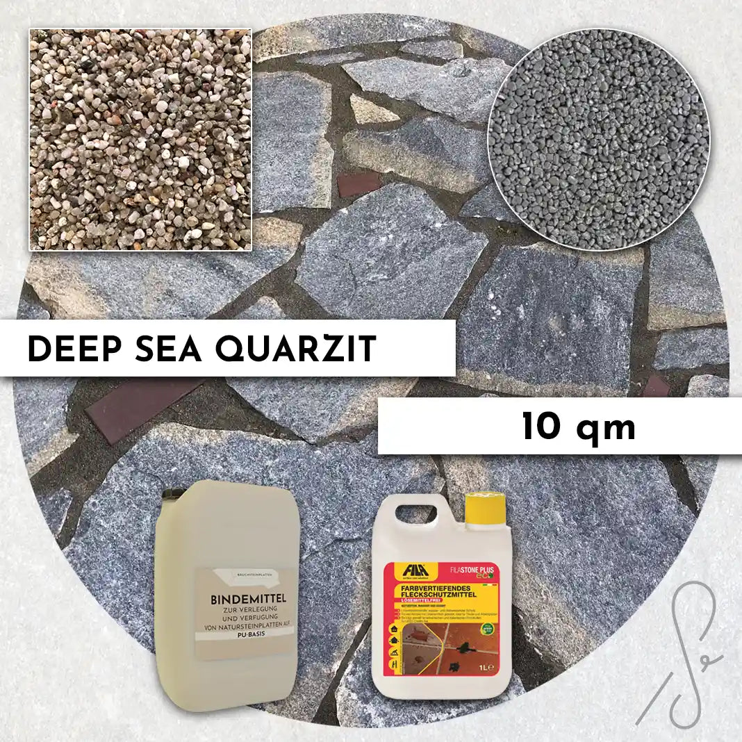 20 m² COMPRESA terraspakket met Deep Sea kwartsiettegels