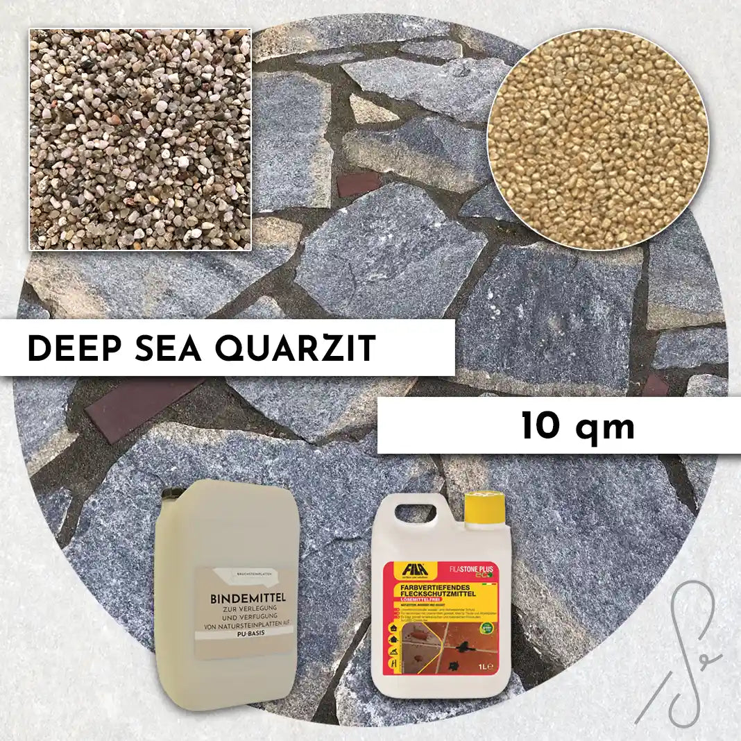 20 m² Terrasse pack COMPRESA avec dalles de quartzite Deep Sea