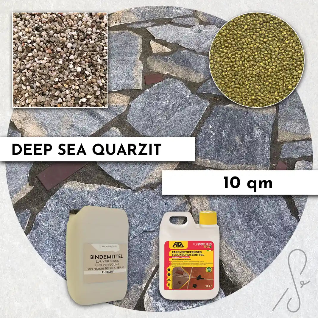 20 m² Terrasse pack COMPRESA avec dalles de quartzite Deep Sea