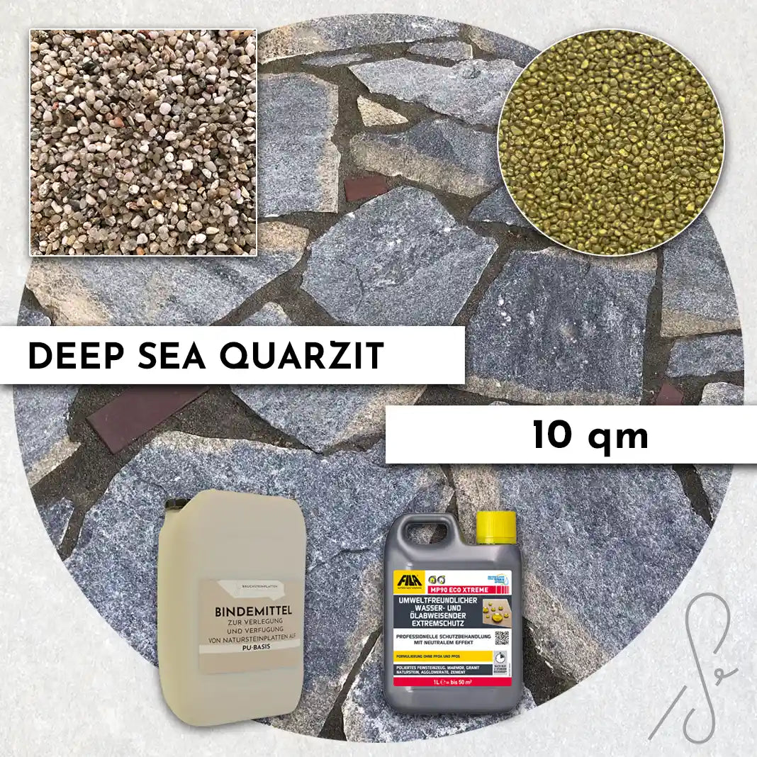 20 m² Terrasse pack COMPRESA avec dalles de quartzite Deep Sea