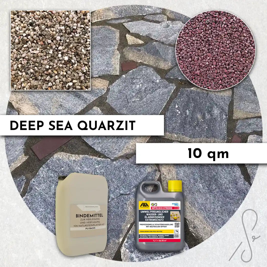 20 m² COMPRESA terraspakket met Deep Sea kwartsiettegels