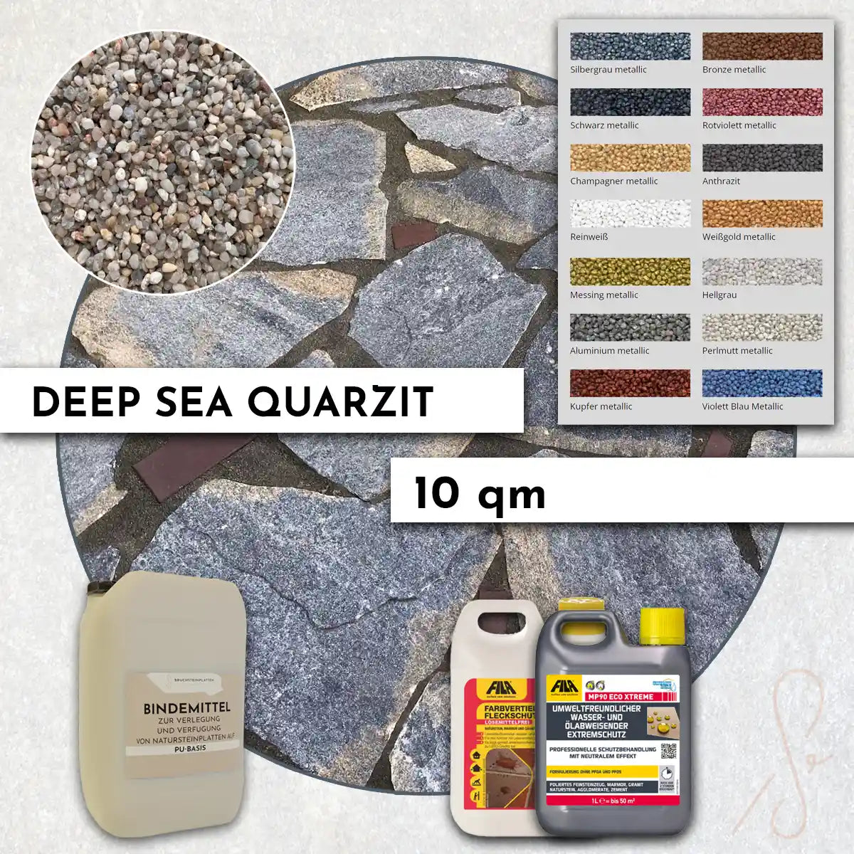 20 m² Terrasse pack COMPRESA avec dalles de quartzite Deep Sea