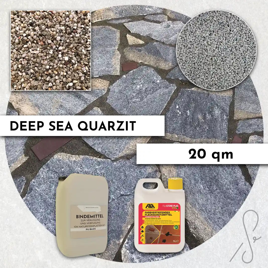 20 m² Terrasse pack COMPRESA avec dalles de quartzite Deep Sea