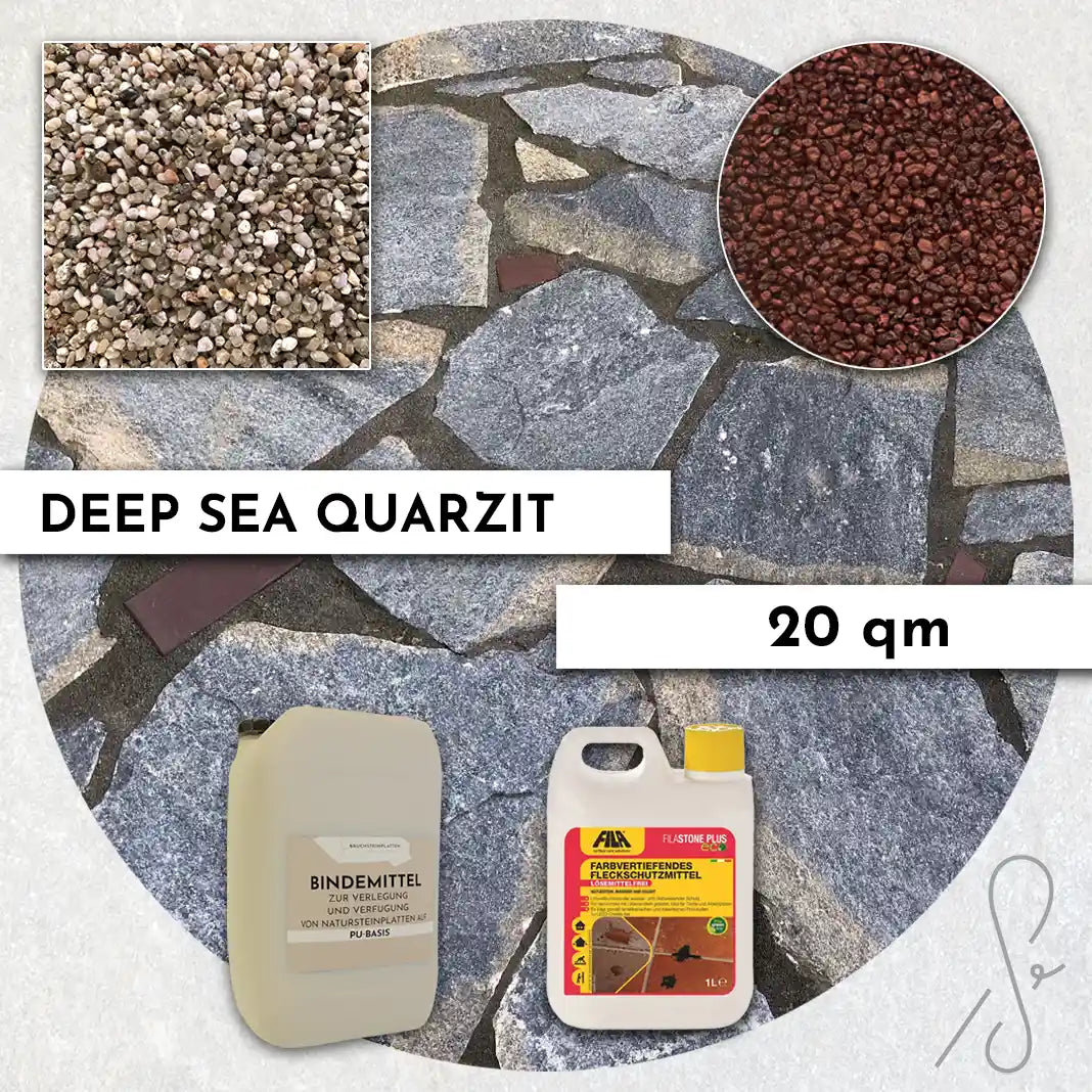 20 m² Terrasse pack COMPRESA avec dalles de quartzite Deep Sea