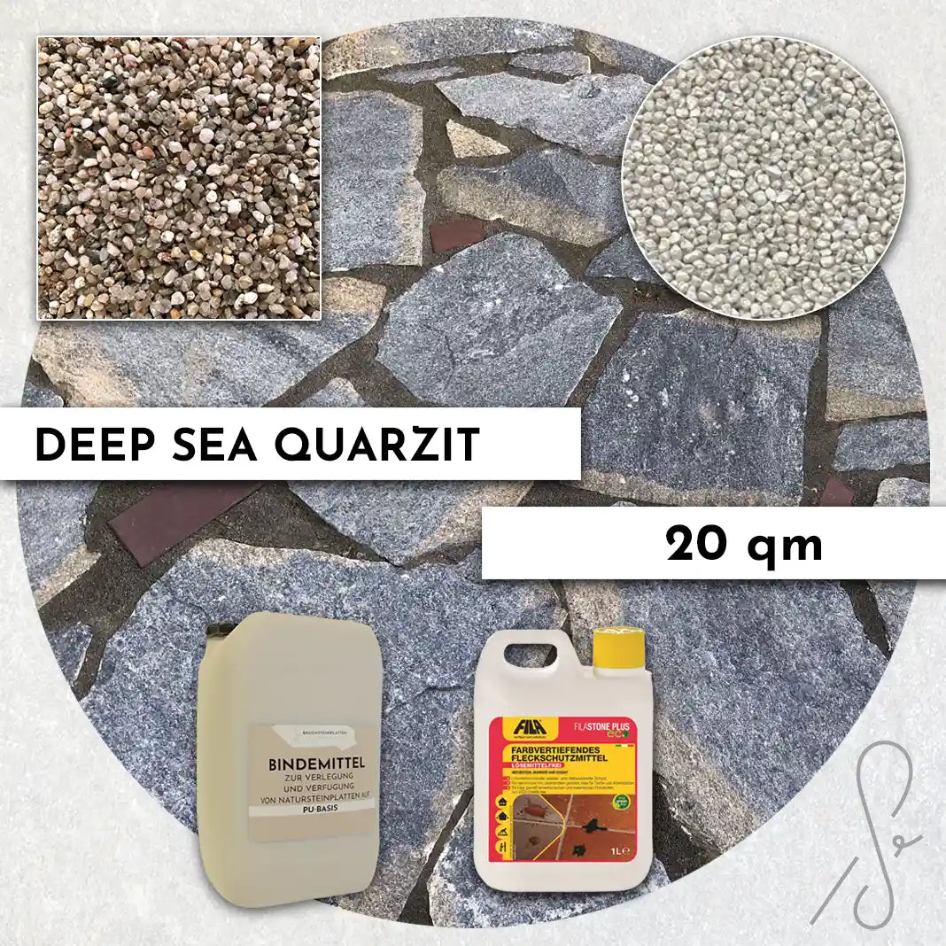 20 m² Terrasse pack COMPRESA avec dalles de quartzite Deep Sea