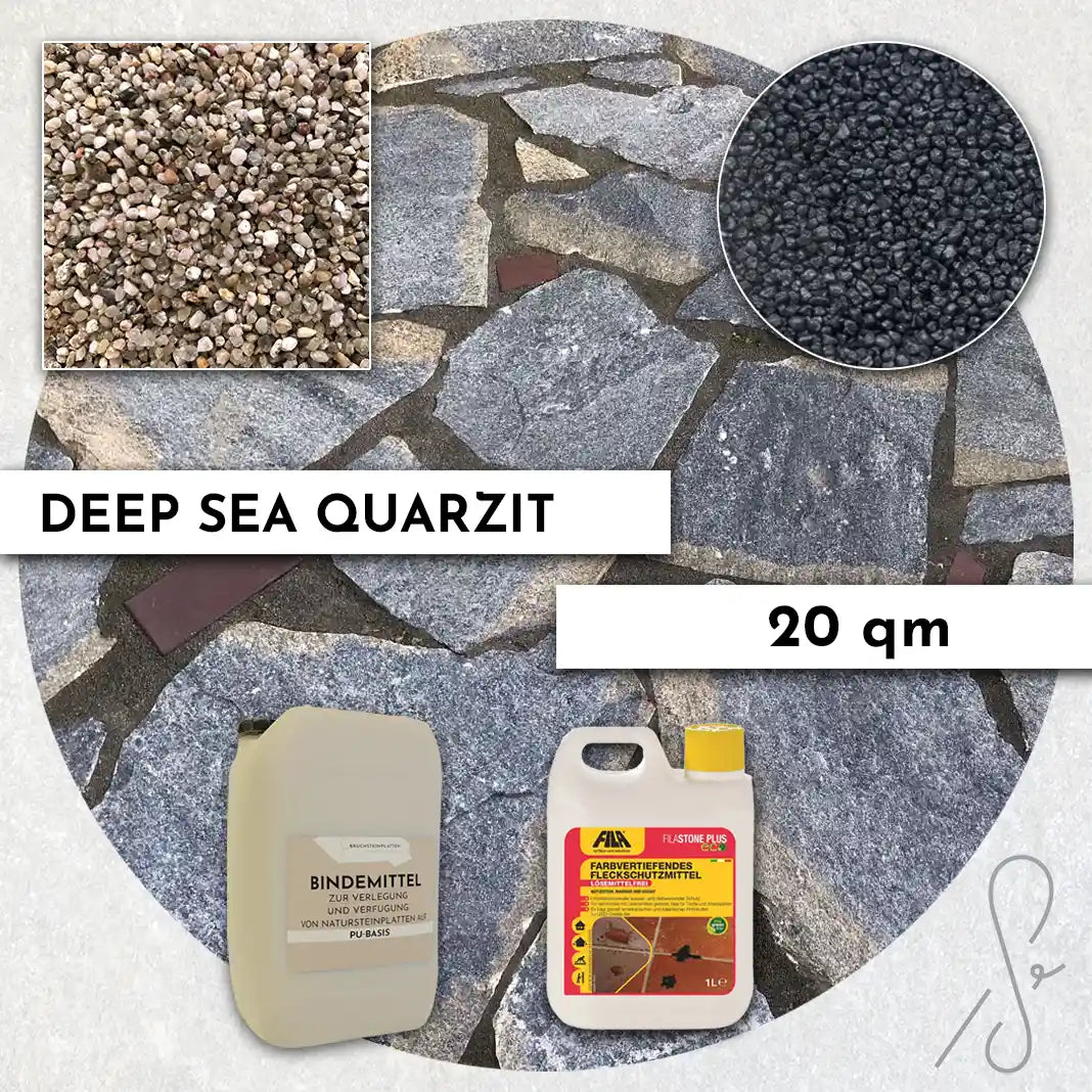 20 m² Terrasse pack COMPRESA avec dalles de quartzite Deep Sea