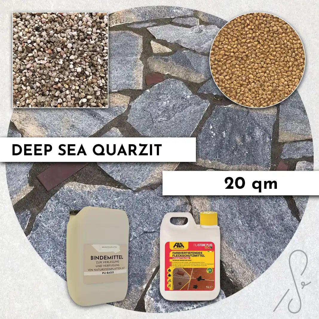 20 m² COMPRESA terraspakket met Deep Sea kwartsiettegels