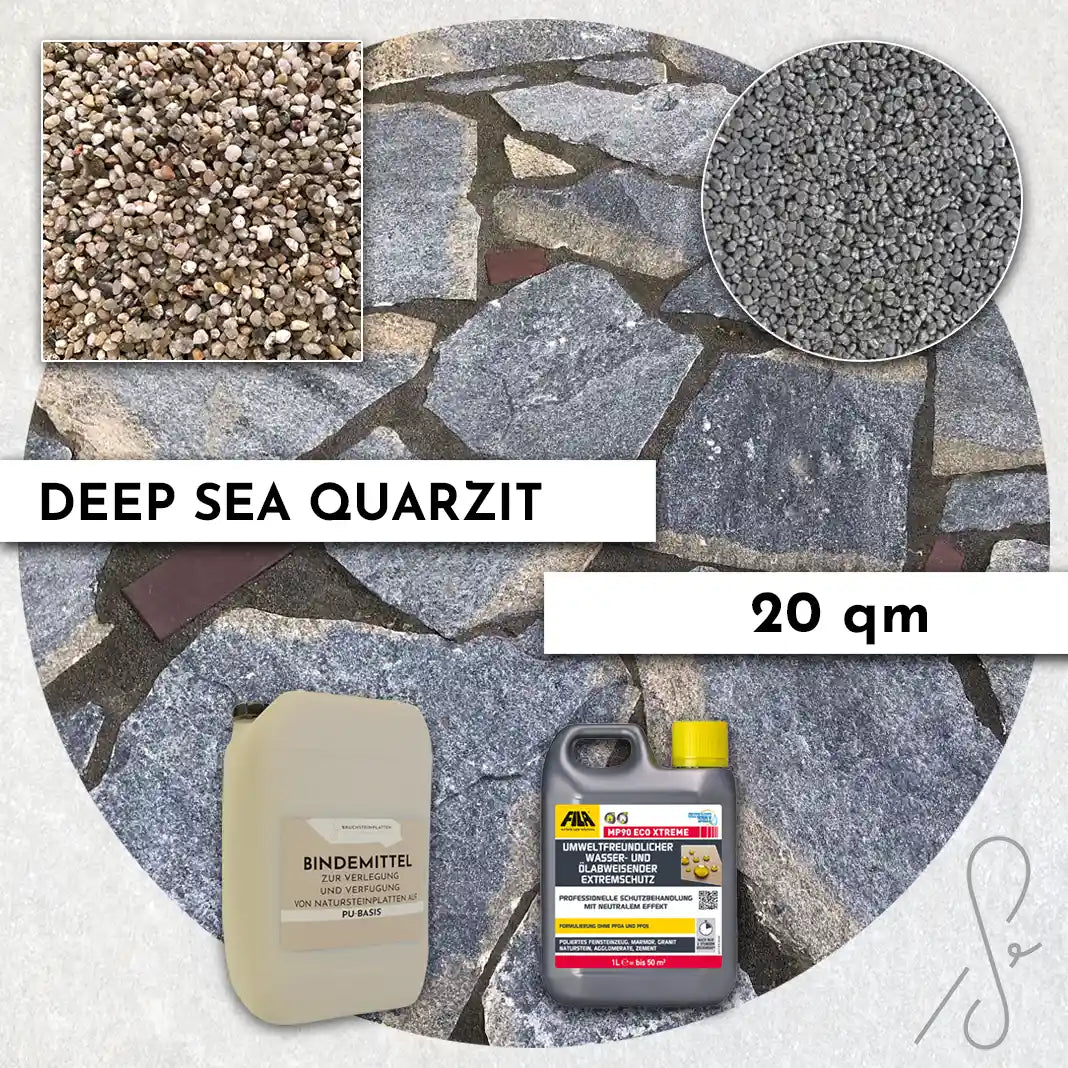 20 m² COMPRESA terraspakket met Deep Sea kwartsiettegels