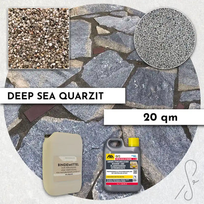 20 m² Terrasse pack COMPRESA avec dalles de quartzite Deep Sea