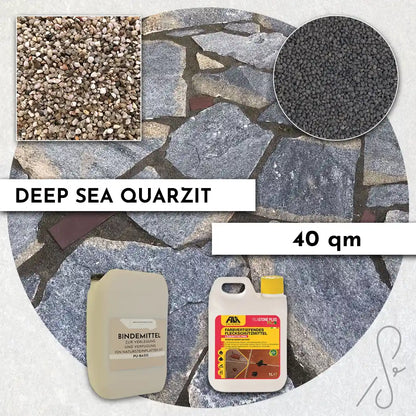 40 m² Pack terrasse COMPRESA avec dalles de quartzite Deep Sea