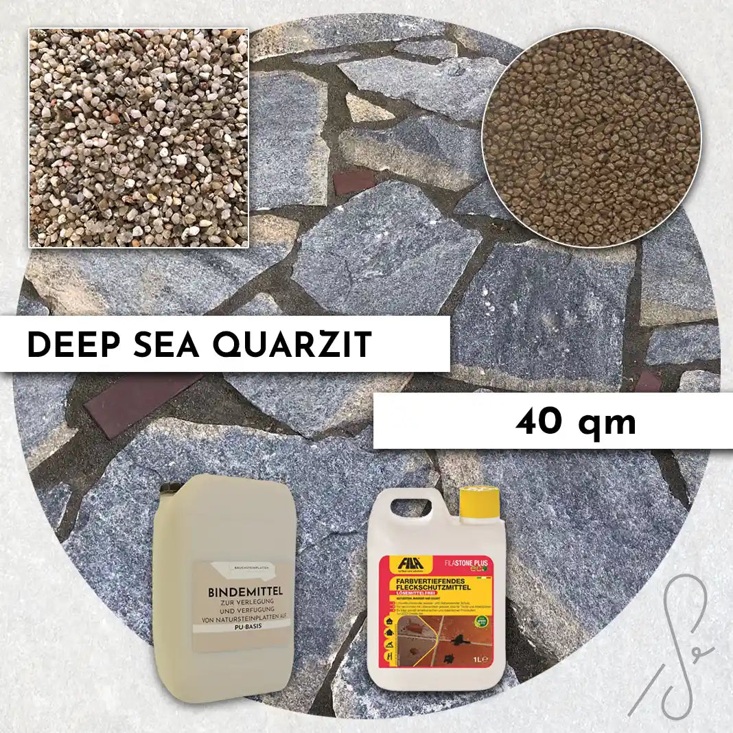 40 m² Terrassenpaket COMPRESA mit Deep Sea Quarzitplatten