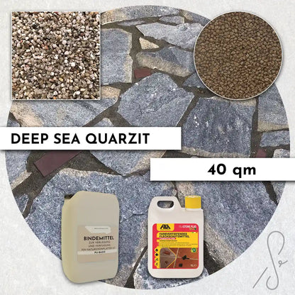 40 m² Pack terrasse COMPRESA avec dalles de quartzite Deep Sea
