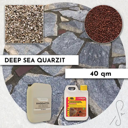 40 m² Pack terrasse COMPRESA avec dalles de quartzite Deep Sea