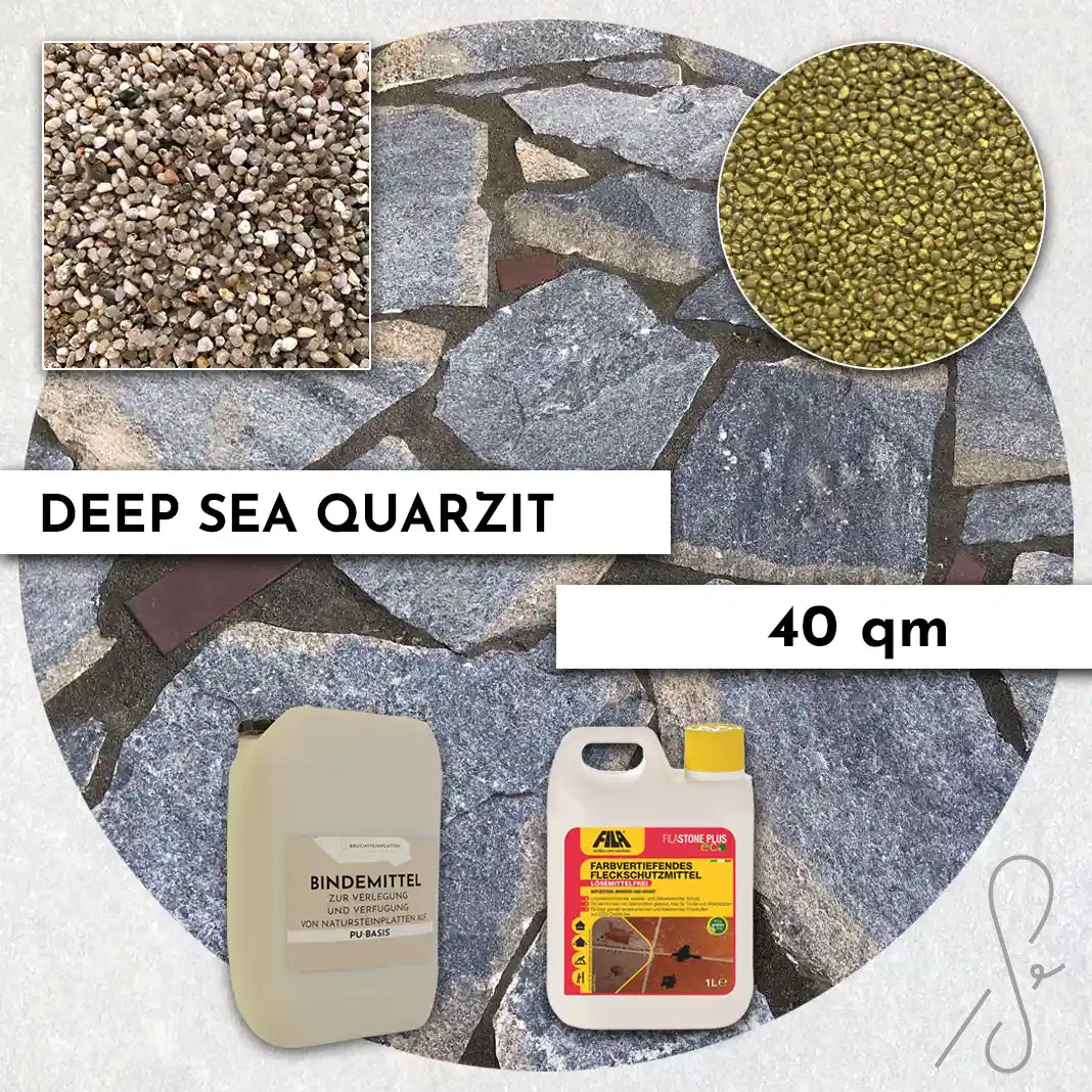 40 m² Terrassenpaket COMPRESA mit Deep Sea Quarzitplatten