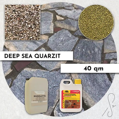 40 m² Pack terrasse COMPRESA avec dalles de quartzite Deep Sea