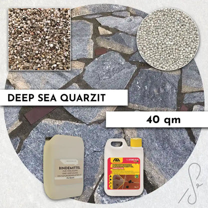 40 m² Pack terrasse COMPRESA avec dalles de quartzite Deep Sea