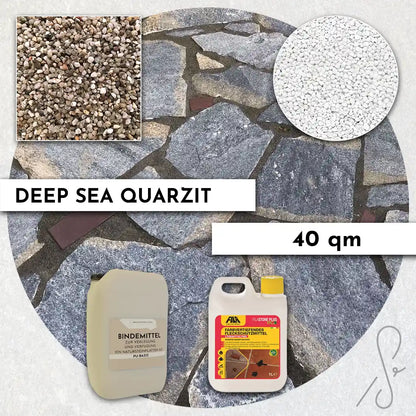 40 m² Pack terrasse COMPRESA avec dalles de quartzite Deep Sea