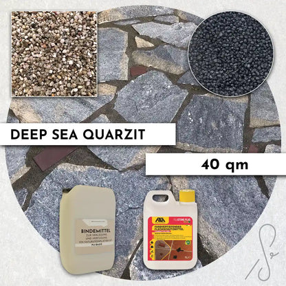 40 m² Pack terrasse COMPRESA avec dalles de quartzite Deep Sea