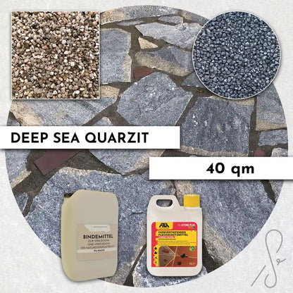 40 m² Pack terrasse COMPRESA avec dalles de quartzite Deep Sea