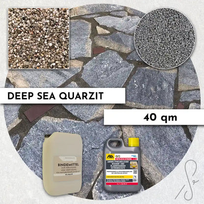 40 m² Pack terrasse COMPRESA avec dalles de quartzite Deep Sea