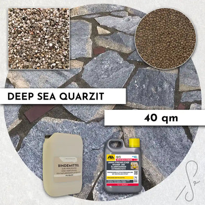 40 m² Pack terrasse COMPRESA avec dalles de quartzite Deep Sea