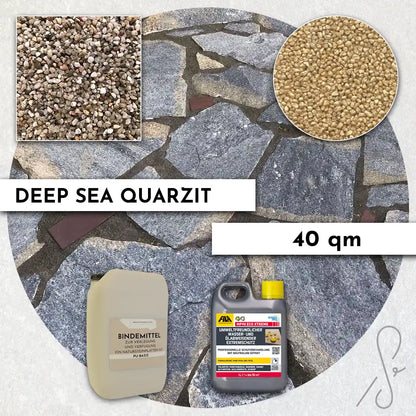 40 m² Pack terrasse COMPRESA avec dalles de quartzite Deep Sea
