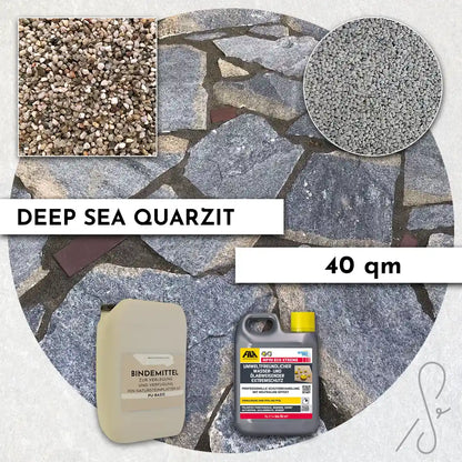 40 m² Pack terrasse COMPRESA avec dalles de quartzite Deep Sea