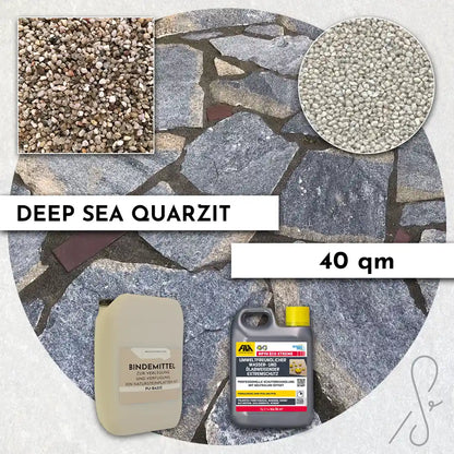 40 m² Pack terrasse COMPRESA avec dalles de quartzite Deep Sea