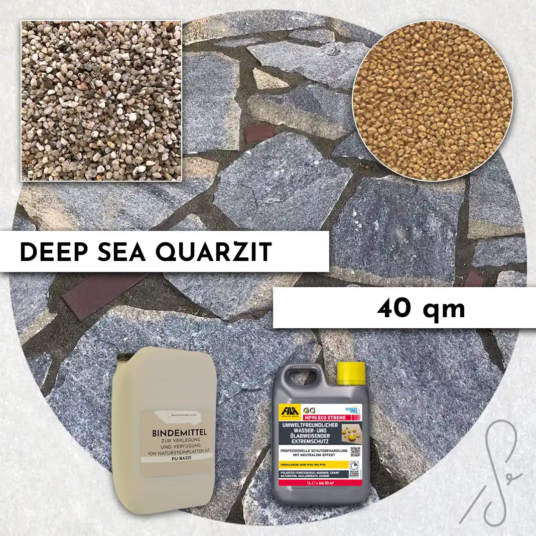 40 m² Terrassenpaket COMPRESA mit Deep Sea Quarzitplatten