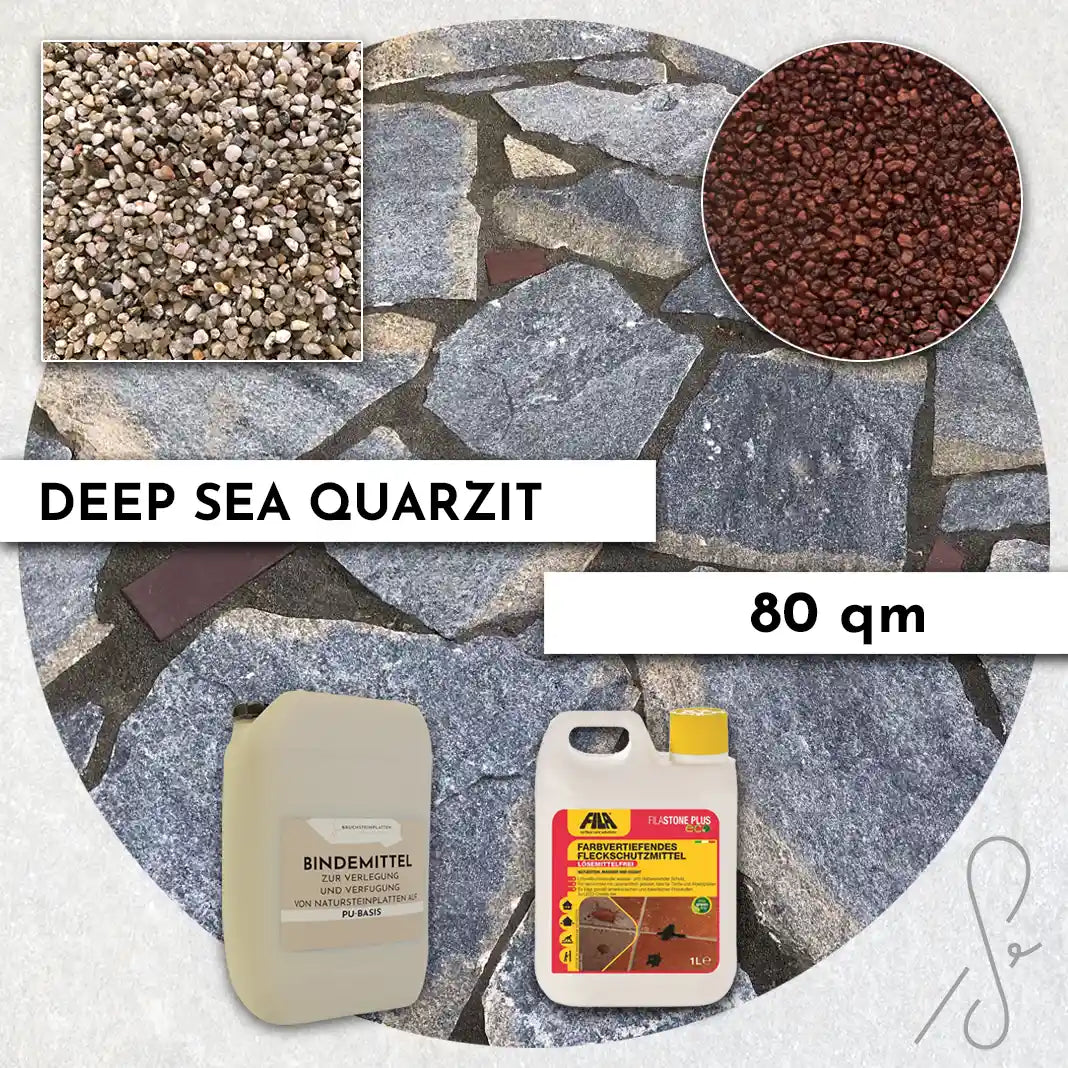 80 m² Terrassenpaket COMPRESA mit Deep Sea Quarzitplatten