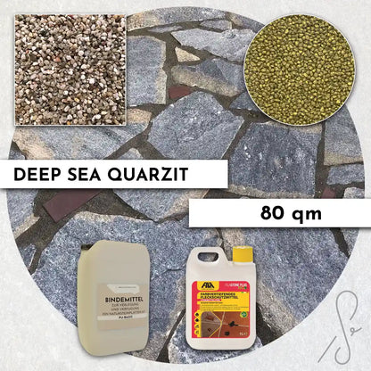80 m² Pack de terrasse COMPRESA avec dalles de quartzite Deep Sea