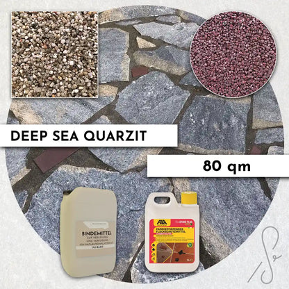 80 m² Pack de terrasse COMPRESA avec dalles de quartzite Deep Sea