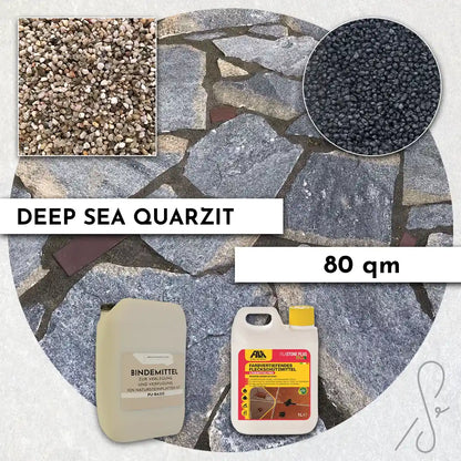 80 m² Pack de terrasse COMPRESA avec dalles de quartzite Deep Sea
