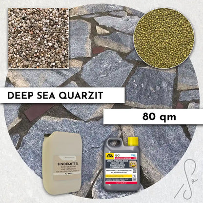 80 m² Pack de terrasse COMPRESA avec dalles de quartzite Deep Sea
