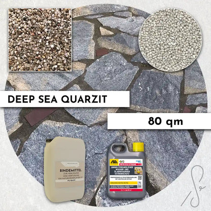 80 m² Pack de terrasse COMPRESA avec dalles de quartzite Deep Sea