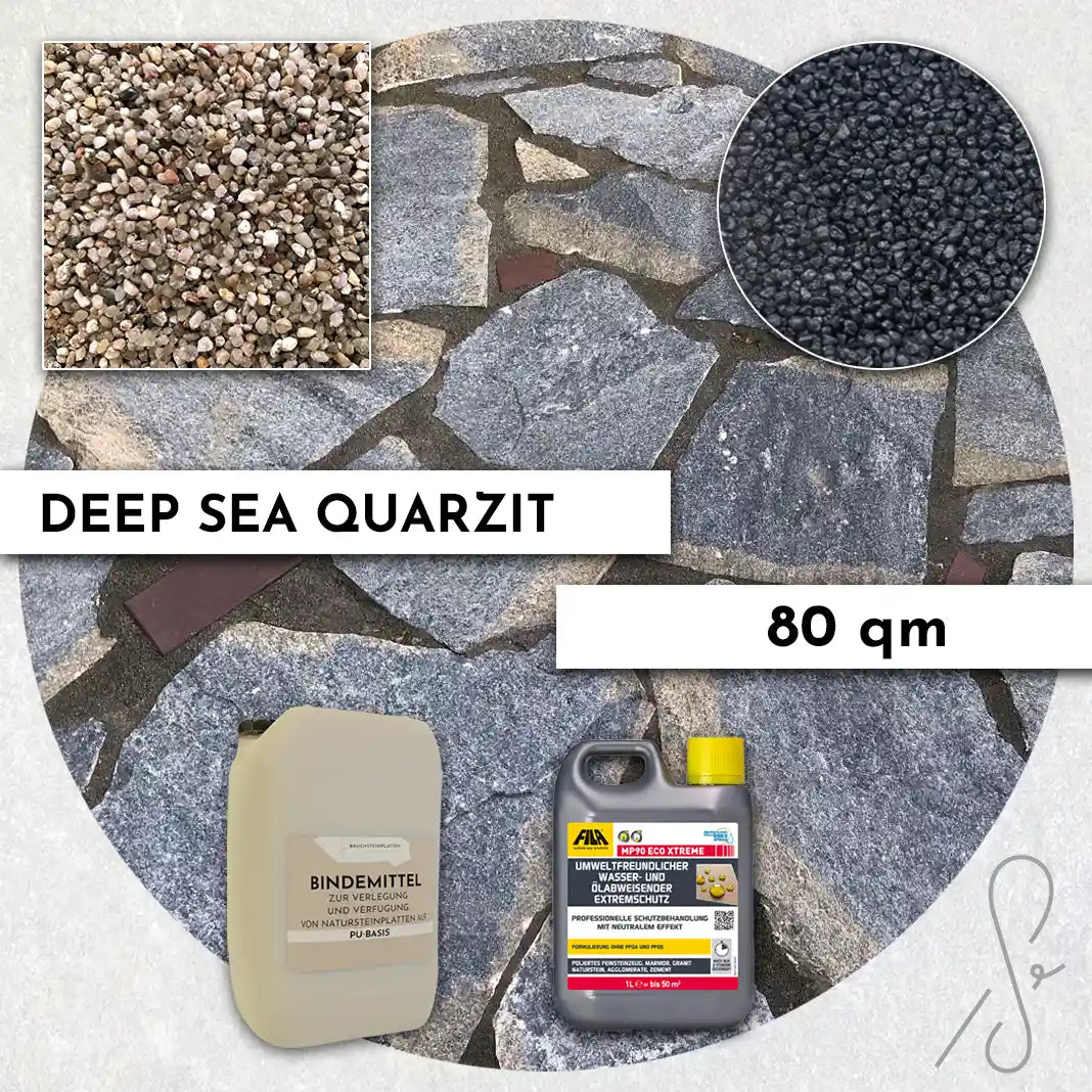 80 m² Terrassenpaket COMPRESA mit Deep Sea Quarzitplatten