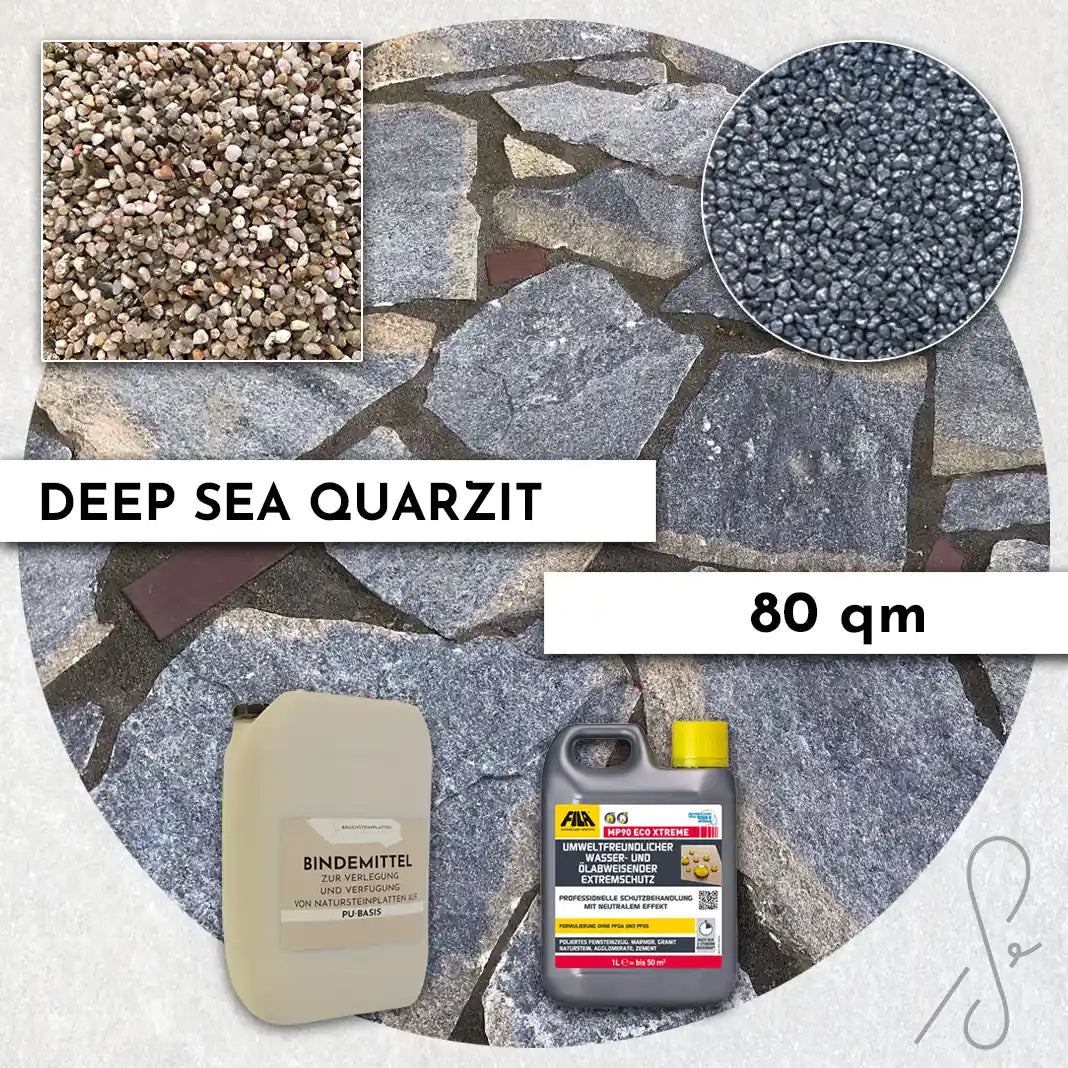 80 m² Terrassenpaket COMPRESA mit Deep Sea Quarzitplatten