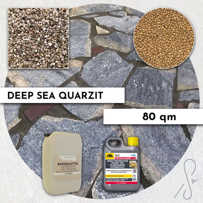 80 m² Pack de terrasse COMPRESA avec dalles de quartzite Deep Sea