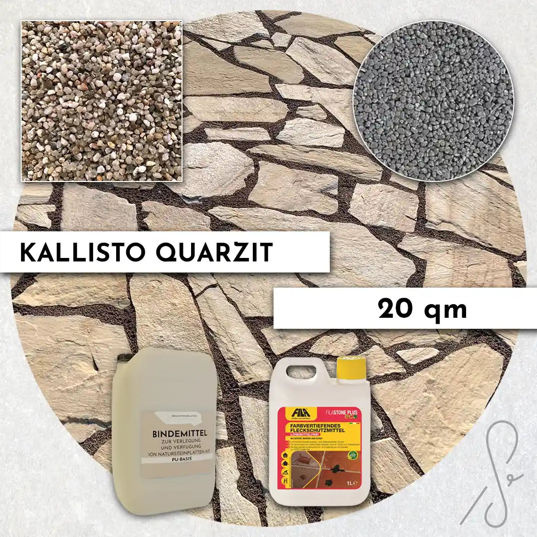 20 m² Pack terrasse COMPRESA avec dalles en quartz Kallisto