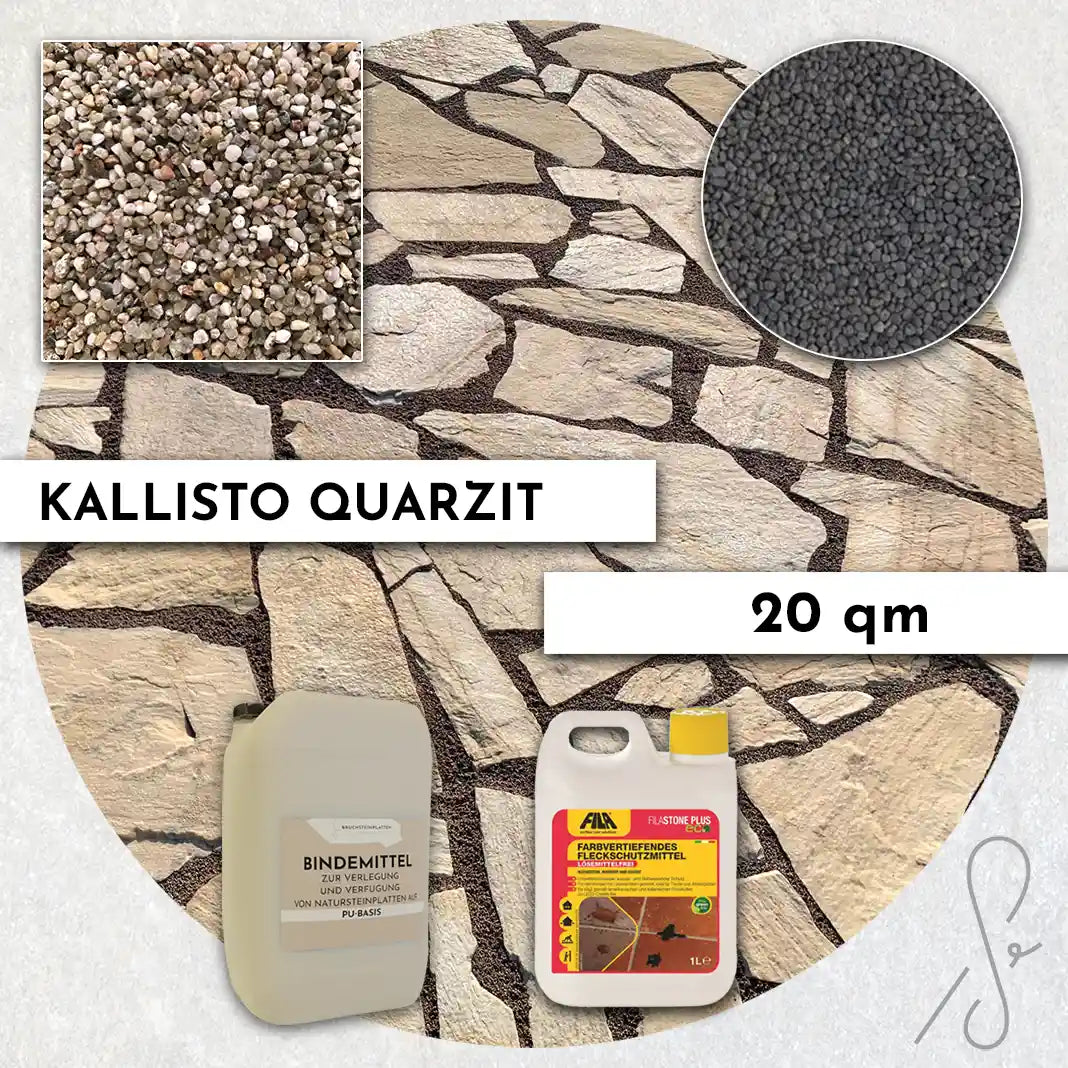 20 m² Pack terrasse COMPRESA avec dalles en quartz Kallisto