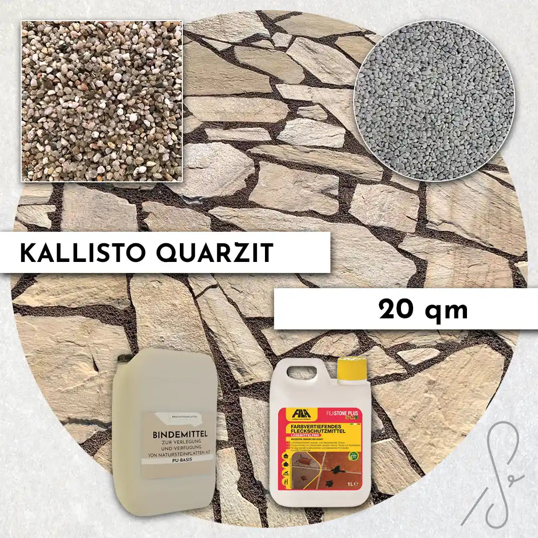 20 m² Pack terrasse COMPRESA avec dalles en quartz Kallisto