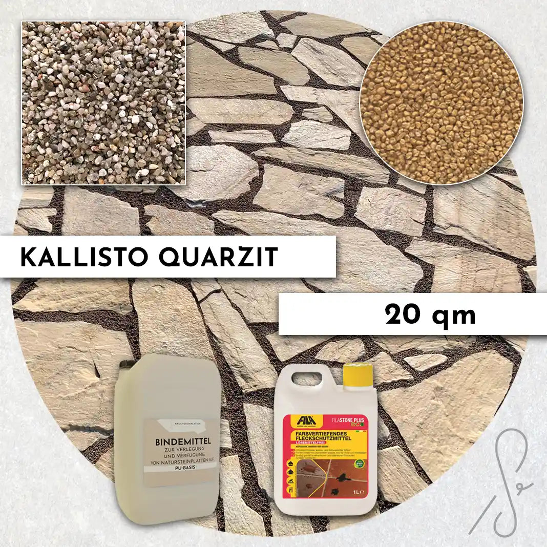 20 m² Pack terrasse COMPRESA avec dalles en quartz Kallisto