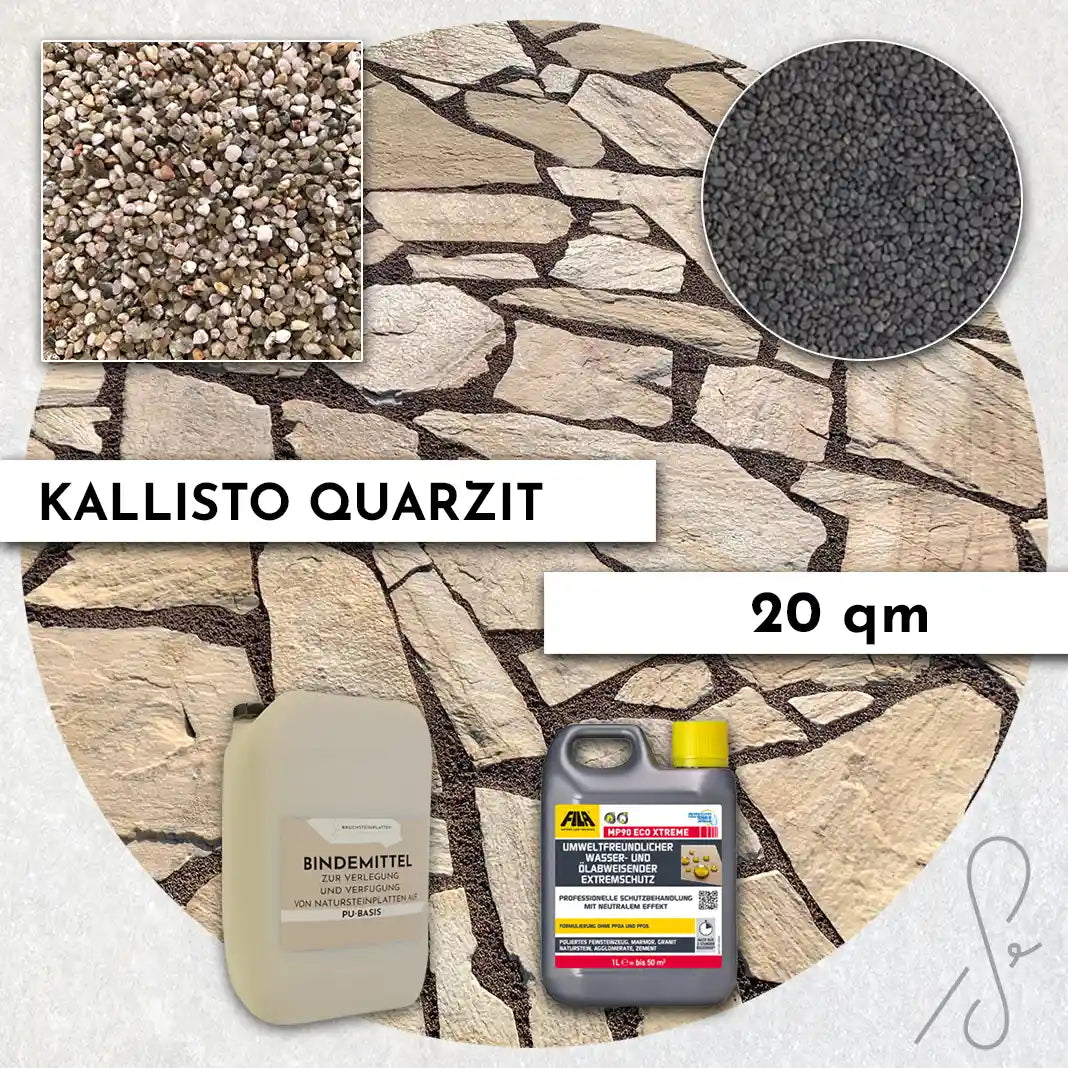 20 m² Pack terrasse COMPRESA avec dalles en quartz Kallisto