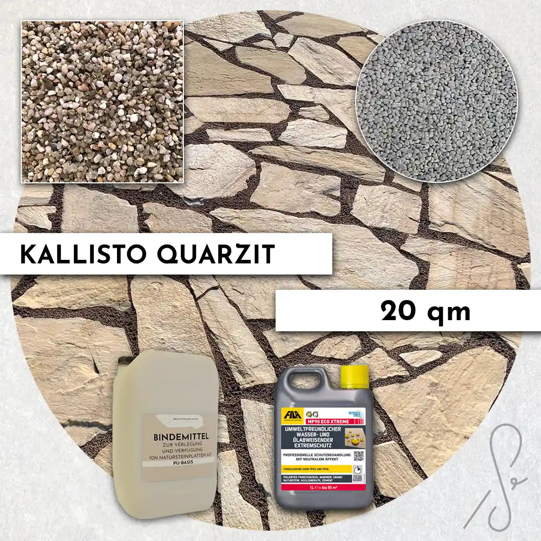 20 m² Pack terrasse COMPRESA avec dalles en quartz Kallisto